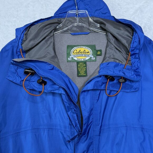 Cabela's Mens M Blue Full Zip Hooded Packable Windbreaker Jacket *Stained* - Picture 2 of 16